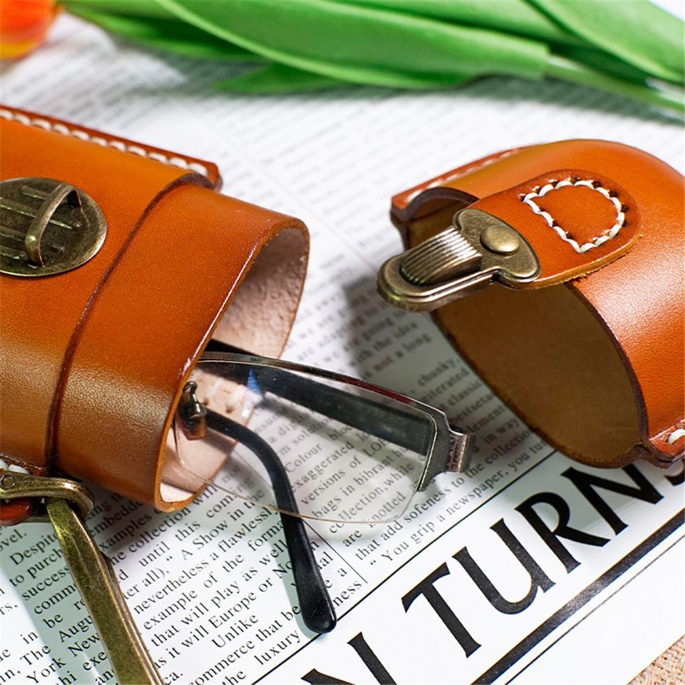 Handmade Leather Eyeglass Case Hard Shell Retro Men And Women Sunglasses Nearsighted Glasses Hooks Protection Box.（oniy box）