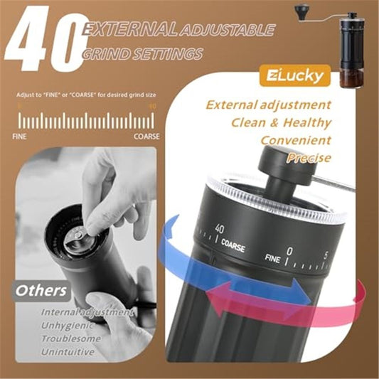 Mini Manual Coffee Grinder with 40 Adjustable Settings, Portable Hand Coffee Bean Mill with 25g Capacity, Conical Burr Coffee Grinder with Crank for Travel, Camping, Office, Espresso, Pour Over, etc Kemu |Fashion Home Kitchen Beauty