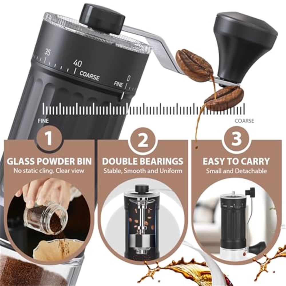 Mini Manual Coffee Grinder with 40 Adjustable Settings, Portable Hand Coffee Bean Mill with 25g Capacity, Conical Burr Coffee Grinder with Crank for Travel, Camping, Office, Espresso, Pour Over, etc Kemu |Fashion Home Kitchen Beauty