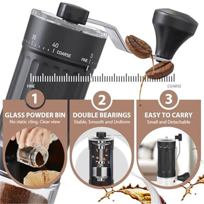 Mini Manual Coffee Grinder with 40 Adjustable Settings, Portable Hand Coffee Bean Mill with 25g Capacity, Conical Burr Coffee Grinder with Crank for Travel, Camping, Office, Espresso, Pour Over, etc Kemu |Fashion Home Kitchen Beauty