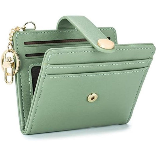 Slim Wallet for Women,Blocking Bifold Credit Card Holder with Zipper Coin Pocket,ID Window,Keychain（Green） Kemu |Fashion Home Kitchen Beauty
