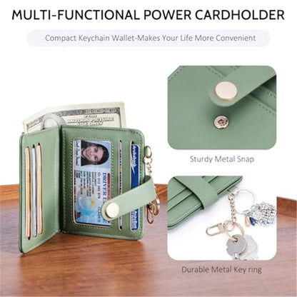 Slim Wallet for Women,Blocking Bifold Credit Card Holder with Zipper Coin Pocket,ID Window,Keychain（Green） Kemu |Fashion Home Kitchen Beauty
