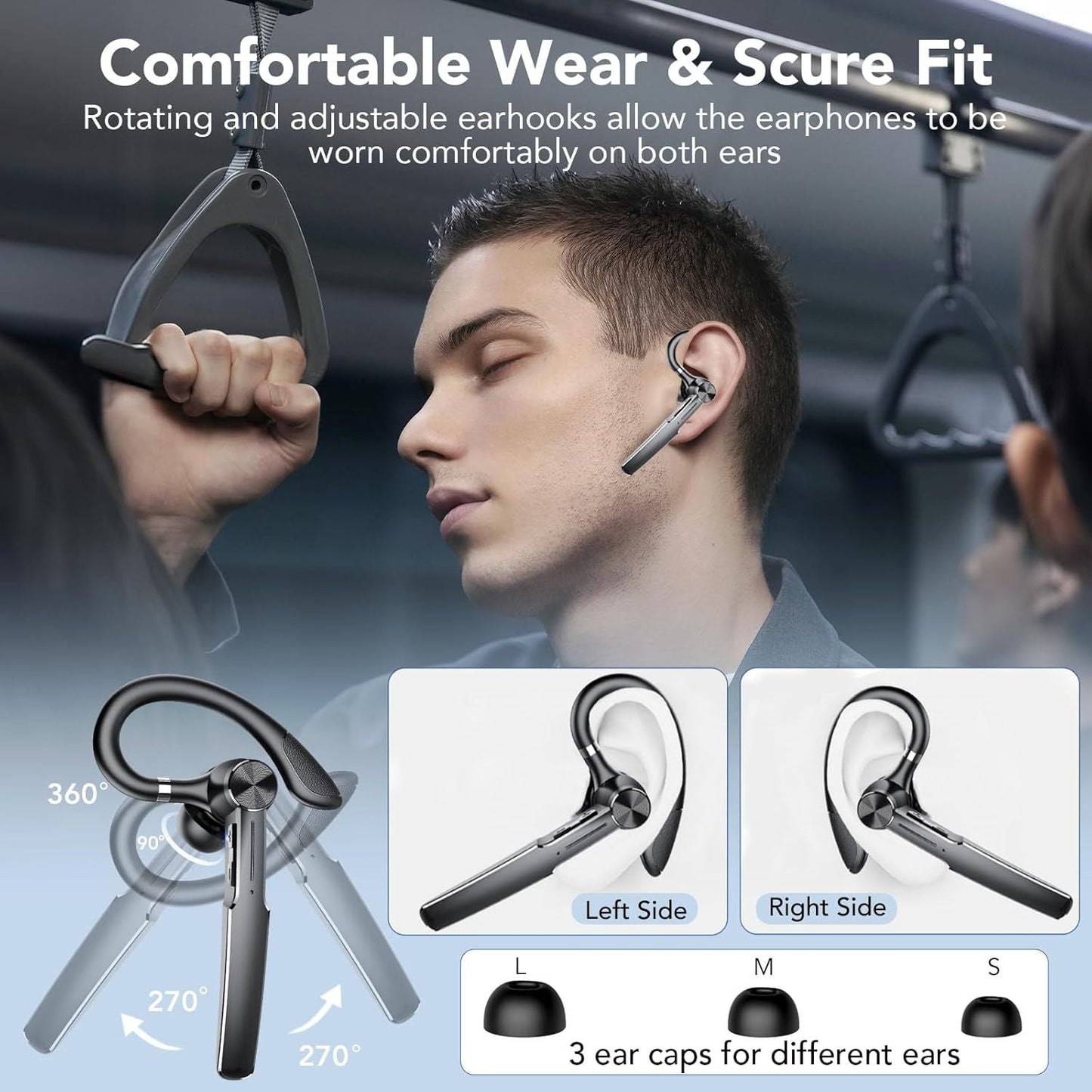 Bluetooth Headset, Wireless Bluetooth Earpiece with Charging Case 50 Hours Talking Time Built-in Microphone for iOS Android Cell Phone, V5.3 Hand-Free Headphones for Trucker, Office, Black Kemu |Fashion Home Kitchen Beauty
