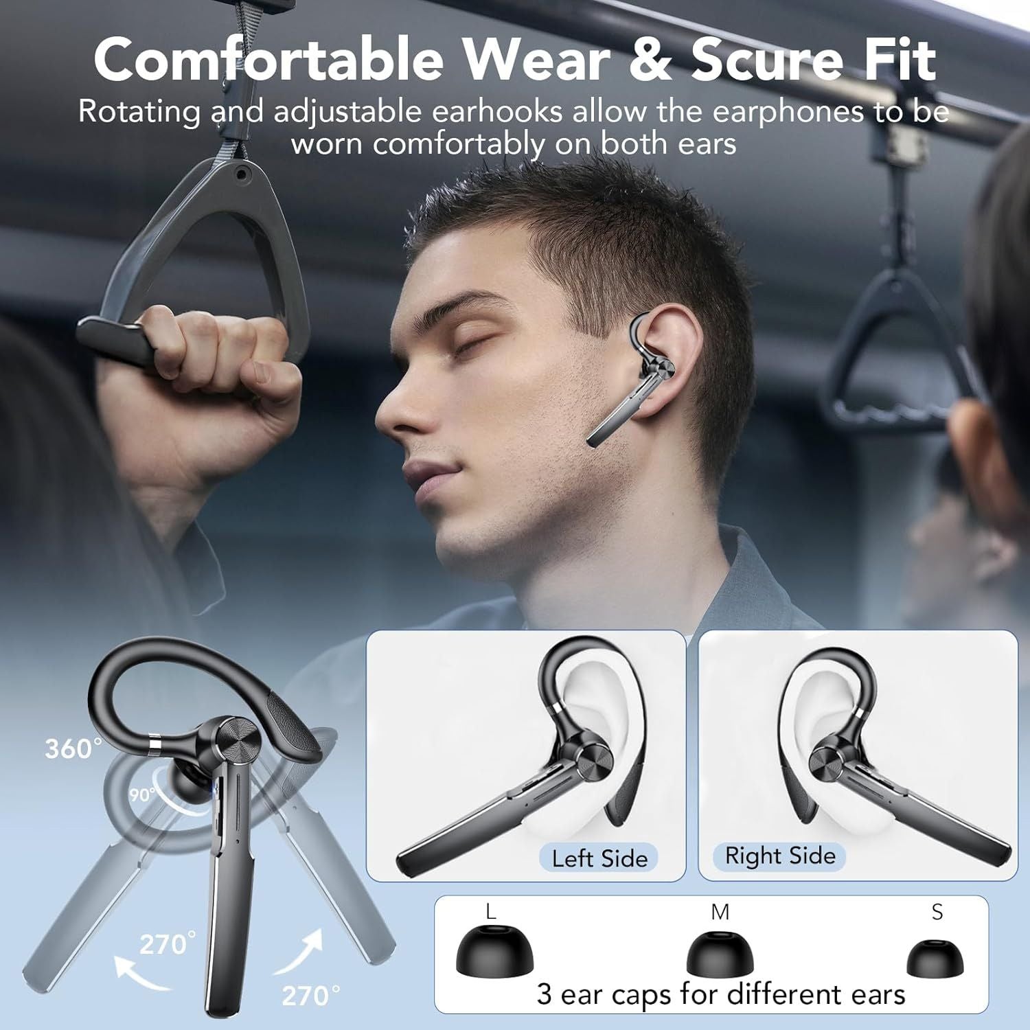 Bluetooth Headset, Wireless Bluetooth Earpiece with Charging Case 50 Hours Talking Time Built-in Microphone for iOS Android Cell Phone, V5.3 Hand-Free Headphones for Trucker, Office, Black Kemu |Fashion Home Kitchen Beauty