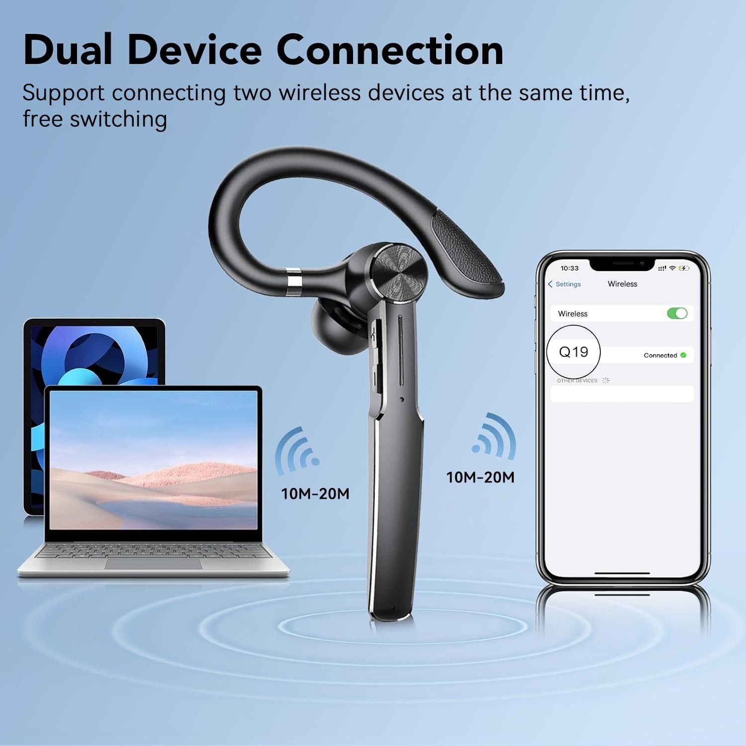 Bluetooth Headset, Wireless Bluetooth Earpiece with Charging Case 50 Hours Talking Time Built-in Microphone for iOS Android Cell Phone, V5.3 Hand-Free Headphones for Trucker, Office, Black Kemu |Fashion Home Kitchen Beauty