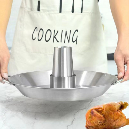 Beer Can Chicken Holder, 12 Inch Stainless Steel Grill, BBQ Roaster Cooker Stand Vertical Grilling Accessories Rack for Vegetables Basket Large Size Round Pan Kemu |Fashion Home Kitchen Beauty