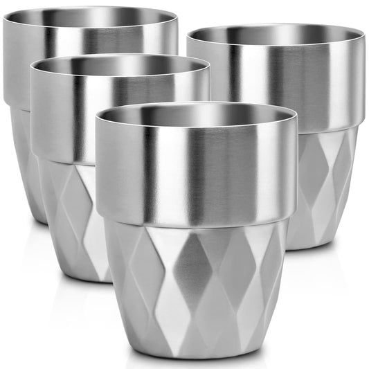 Stainless Steel Cup, 10 oz/300ml Set of 4 Stackable Stainless Steel Insulated Cups, Small Metal Cup Double Wall Tumbler Vacuum Metal Drinking Glasses for Home Restaurant Outdoors Camping Party Kemu |Fashion Home Kitchen Beauty