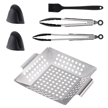 Grill Basket, Stainless Steel Grilling Basket, BBQ Grill Basket Wok  for Vegetable, Kabobs, Shrimps, Heavy Duty Stainless Steel Grilling Accessories for All Grills, Dishwasher Safe