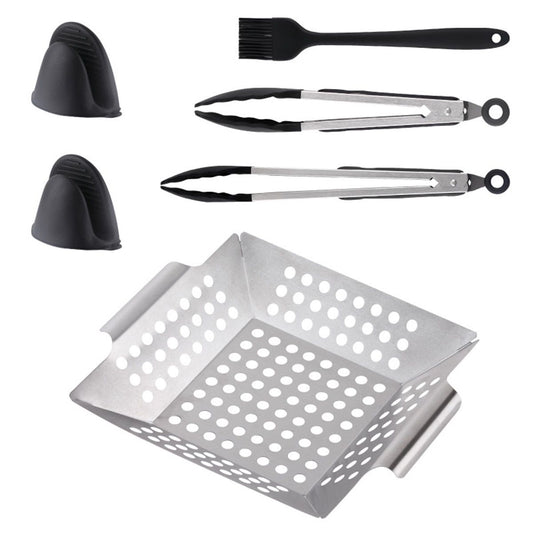 Grill Basket, Stainless Steel Grilling Basket, BBQ Grill Basket Wok  for Vegetable, Kabobs, Shrimps, Heavy Duty Stainless Steel Grilling Accessories for All Grills, Dishwasher Safe