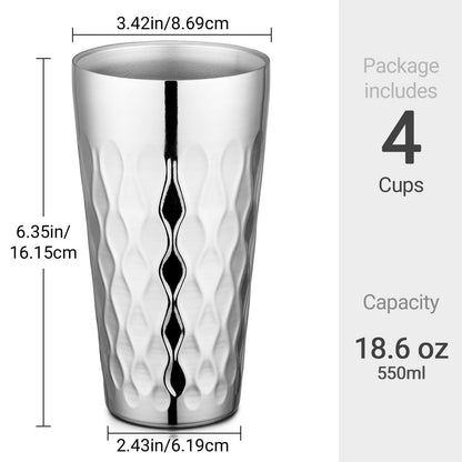 Stainless Steel Cups 19 oz, 4 Pack Large 18.6oz 550ml Stainless Steel Drinking Cups Tumbler Stackable Double Wall Insulated Individual Metal Pint  Tin for Home Party Camping Kemu |Fashion Home Kitchen Beauty