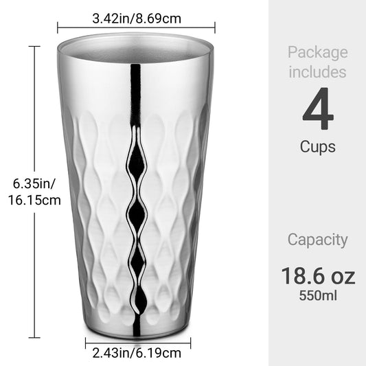 Stainless Steel Cups 19 oz, 4 Pack Large 18.6oz 550ml Stainless Steel Drinking Cups Tumbler Stackable Double Wall Insulated Individual Metal Pint  Tin for Home Party Camping Kemu |Fashion Home Kitchen Beauty