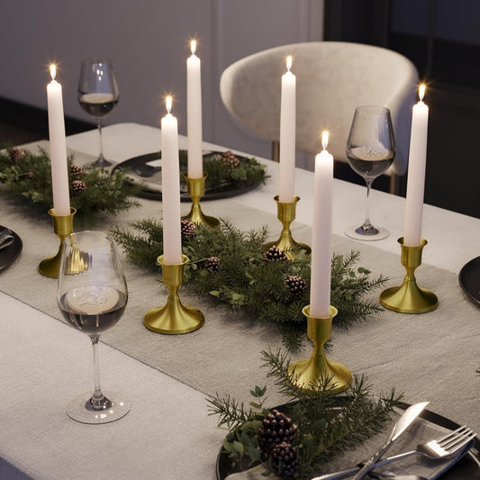 6PCS Brass Gold Taper Candle Holders, Vintage Metal Candlestick Holders for Dinner Room Table Centerpiece or Wedding Party Decor Kemu |Fashion Home Kitchen Beauty