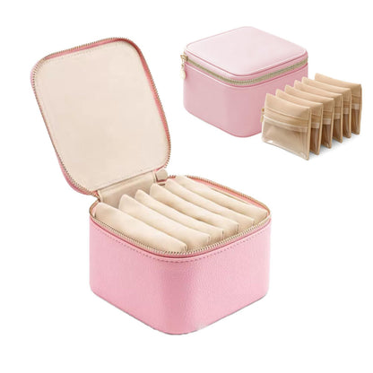 Travel Jewelry Box Organizer - 6 Small Zipped Pouches Pockets for Jewelries Necklaces Rings Earrings Sorting Storage,  Pink