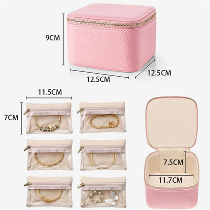 Travel Jewelry Box Organizer - 6 Small Zipped Pouches Pockets for Jewelries Necklaces Rings Earrings Sorting Storage,  Pink