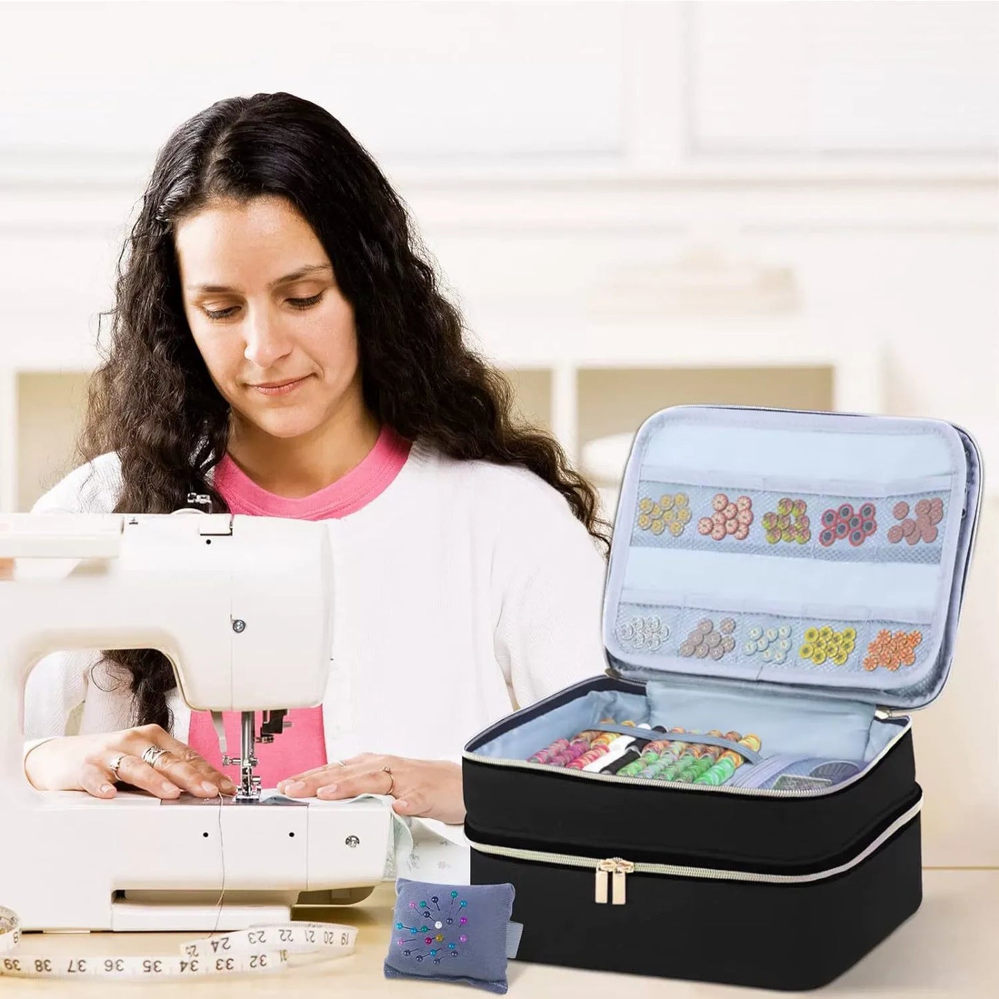 Sewing Supplies Organizer Bag Sewing Box for Women Sewing Organizer Small Storage Bag Sewing Basket Travel Sewing Box for Sewing Supplies, Scissors, Thread, Pins, Needles, Clips (Black)BagOnly Kemu |Fashion Home Kitchen Beauty