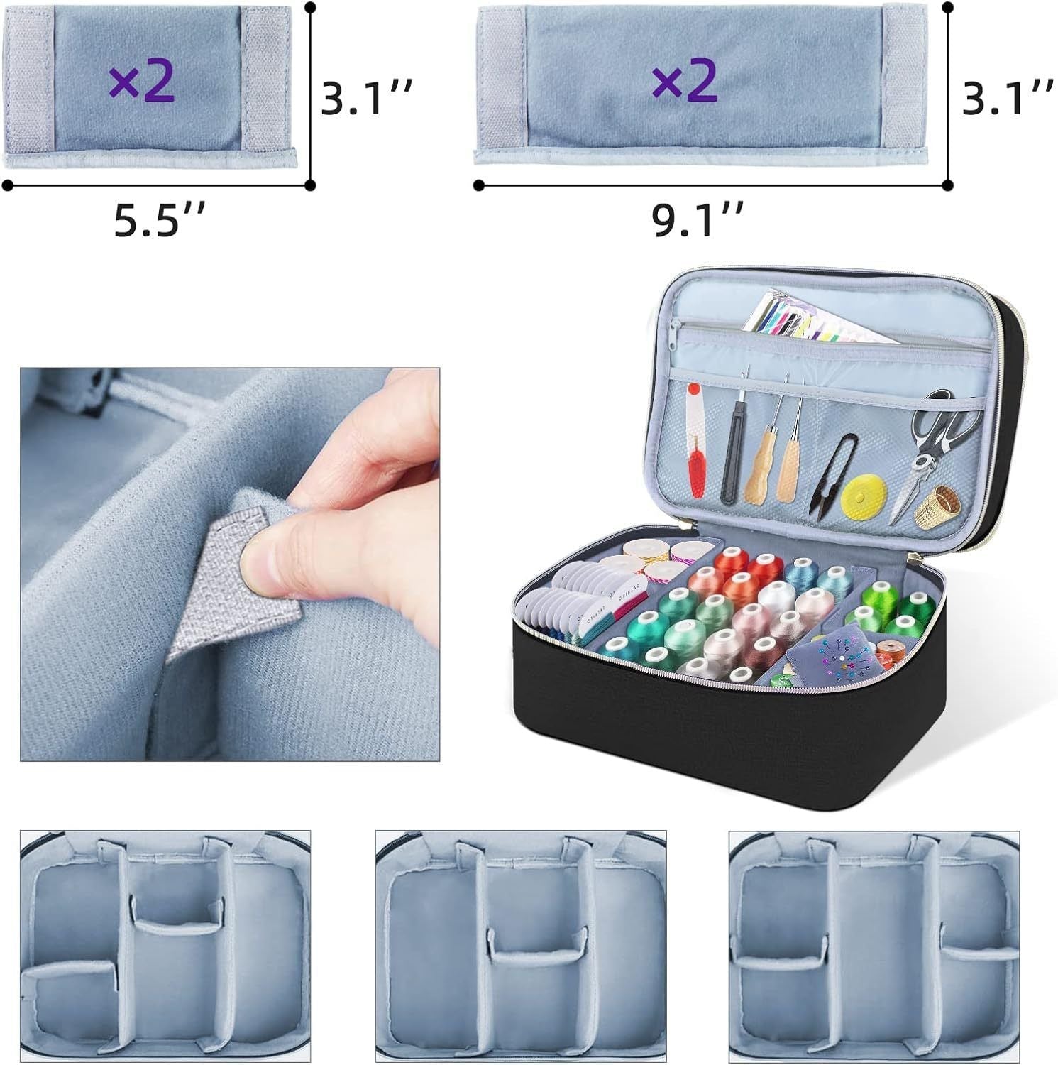 Sewing Supplies Organizer Bag Sewing Box for Women Sewing Organizer Small Storage Bag Sewing Basket Travel Sewing Box for Sewing Supplies, Scissors, Thread, Pins, Needles, Clips (Black)BagOnly Kemu |Fashion Home Kitchen Beauty