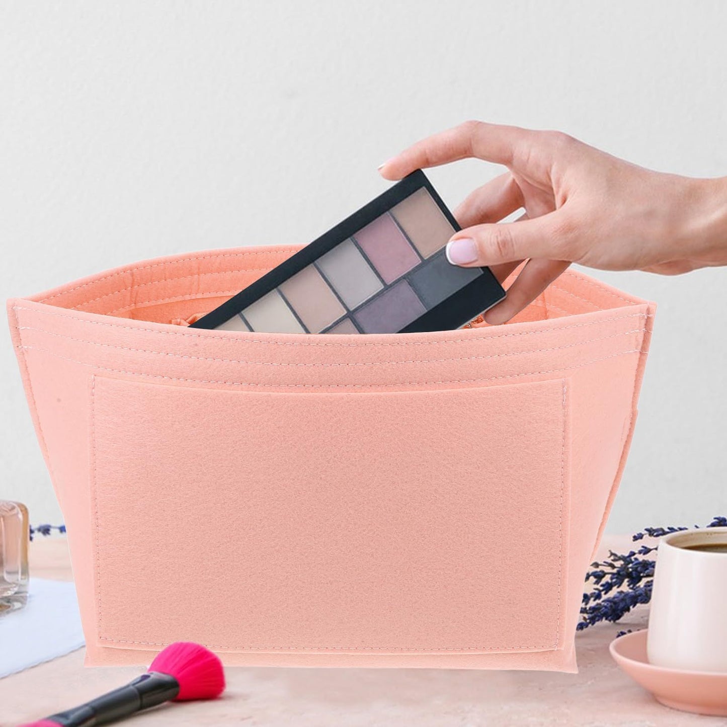 Felt inner bag, inner bag, felt storage and organizing bag, large capacity felt dumpling shaped makeup bag（pink）