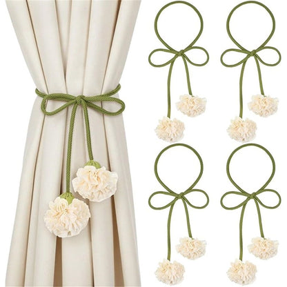 4 Pack Boho Handmade Flower Curtain Tiebacks Curtain Holdbacks - No Drill Rope Curtain Holder, Drapery Holdback Decorative Pull Backs for Nursery & Bedroom Decor (2, Lily of The Valley) Kemu |Fashion Home Kitchen Beauty