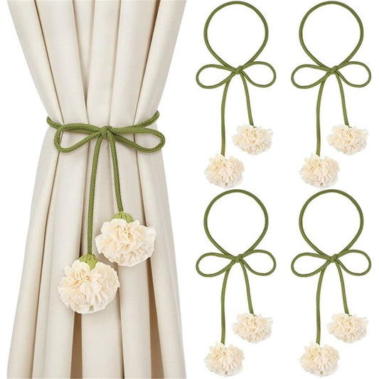 4 Pack Boho Handmade Flower Curtain Tiebacks Curtain Holdbacks - No Drill Rope Curtain Holder, Drapery Holdback Decorative Pull Backs for Nursery & Bedroom Decor (2, Lily of The Valley) Kemu |Fashion Home Kitchen Beauty