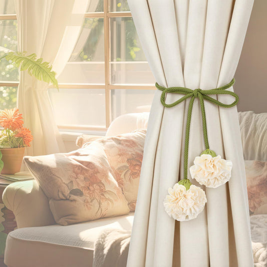 4 Pack Boho Handmade Flower Curtain Tiebacks Curtain Holdbacks - No Drill Rope Curtain Holder, Drapery Holdback Decorative Pull Backs for Nursery & Bedroom Decor (2, Lily of The Valley) Kemu |Fashion Home Kitchen Beauty