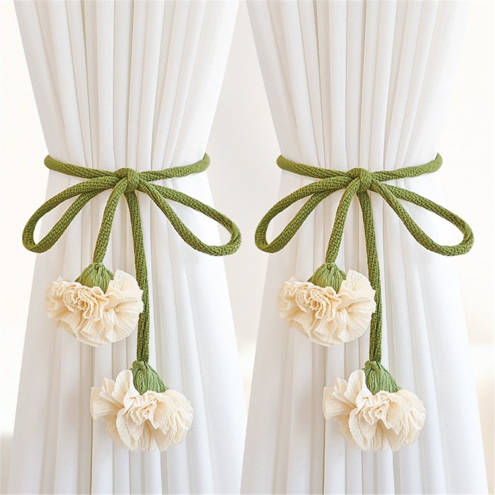 4 Pack Boho Handmade Flower Curtain Tiebacks Curtain Holdbacks - No Drill Rope Curtain Holder, Drapery Holdback Decorative Pull Backs for Nursery & Bedroom Decor (2, Lily of The Valley) Kemu |Fashion Home Kitchen Beauty