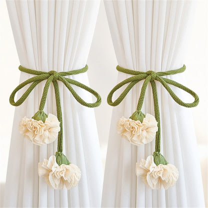 4 Pack Boho Handmade Flower Curtain Tiebacks Curtain Holdbacks - No Drill Rope Curtain Holder, Drapery Holdback Decorative Pull Backs for Nursery & Bedroom Decor (2, Lily of The Valley) Kemu |Fashion Home Kitchen Beauty