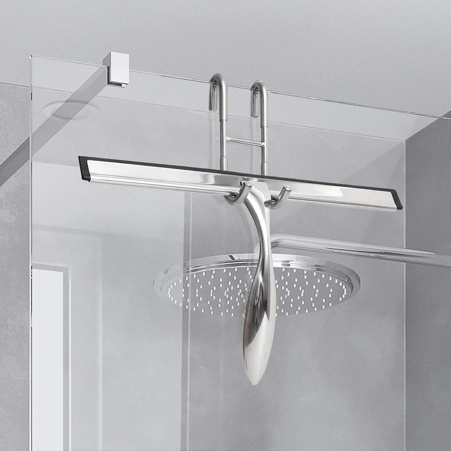 Over Shower Glass Door Hook, 2 Pack Silver 304 Stainless Steel Extended Shower Door Hooks, Bathroom Frameless Drilling-Free Hanger, Double Side Towel Hooks, for Bathing Suits,
