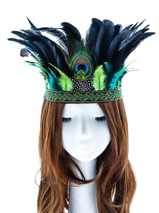 Peacock Feather Fascinator Decorative Feather Headpiece Crown Headdress Costume Halloween Headband for Party（adult version） Kemu |Fashion Home Kitchen Beauty