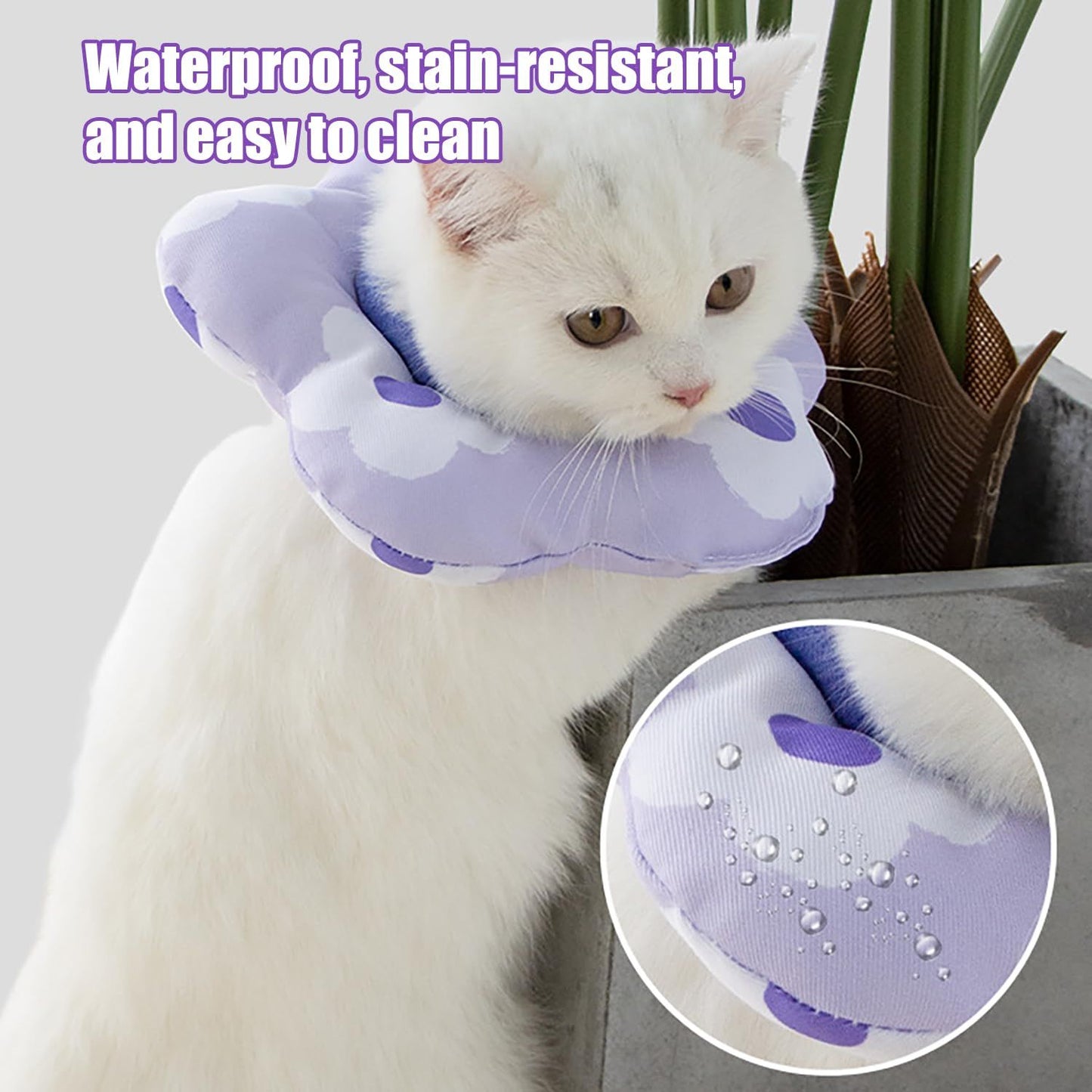 Cat Cone Collar,Cute Waterproof Cat Recovery Collar,Anti-Bite Lick Wound Healing Safety Elizabethan e Collar for Cats,Purple Flower All-Season Style(S) Kemu |Fashion Home Kitchen Beauty