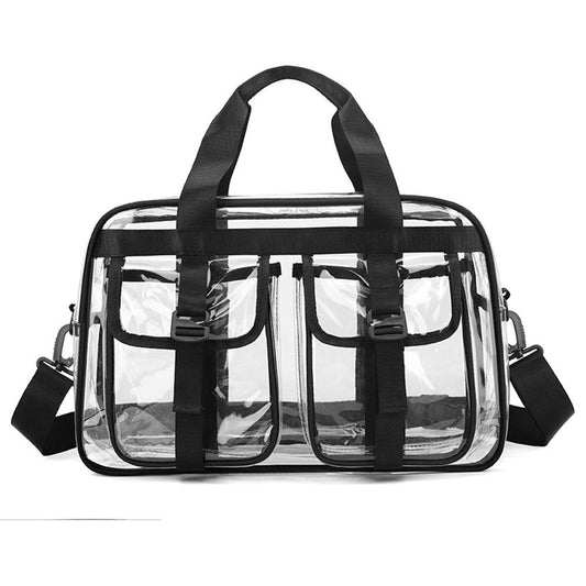 Large Clear Tote Bag for Duffle, Clear Beach Bag for Travel Work, Big Transparent See Through Plastic Bags for Gym Toiletry Makeup Organizer（black）