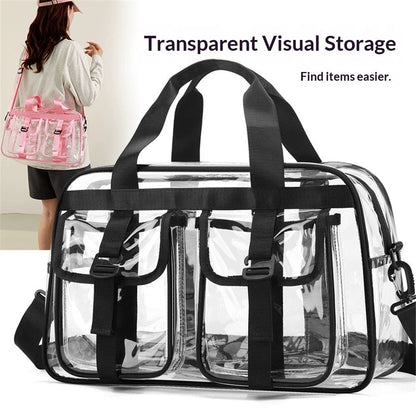 Large Clear Tote Bag for Duffle, Clear Beach Bag for Travel Work, Big Transparent See Through Plastic Bags for Gym Toiletry Makeup Organizer（black）