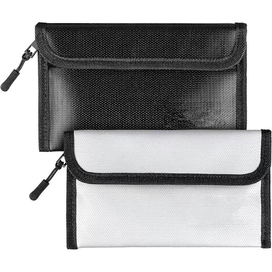 Fireproof Bag (8 x 5 inches) 5200℉ Heat Insulated, Fireproof Money Bag with Zipper for Cash (2-Pack  Black, white)