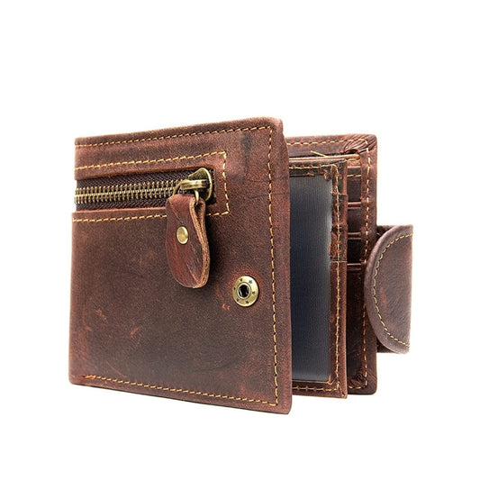 Leather Snap Wallet for Men, Multifunctional Large Capacity Vintage Wallet Bifold Zipper Wallet Men Short Head Cowhide Wallet (Brown) Kemu |Fashion Home Kitchen Beauty