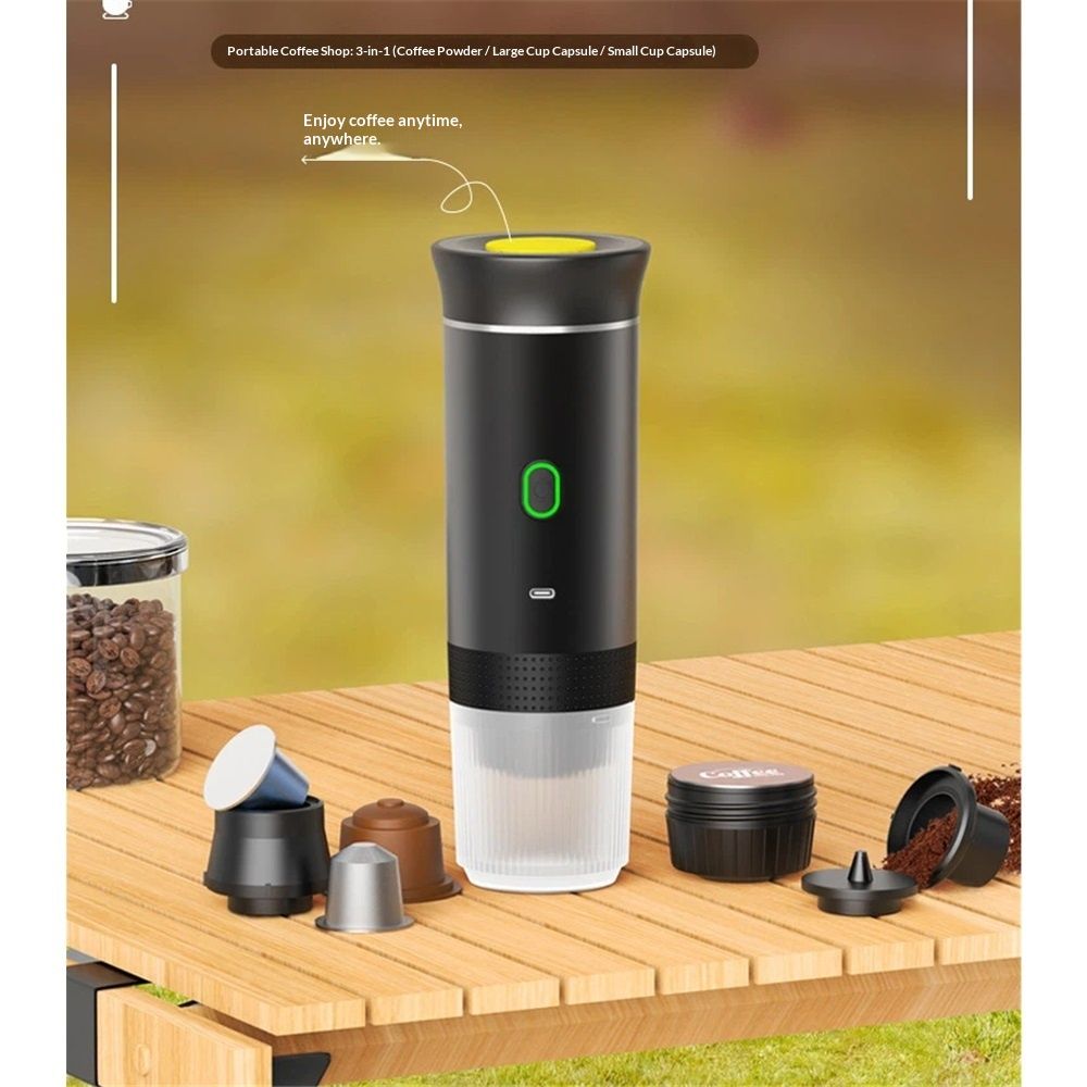 Portable Coffee Maker, Espresso Machine for camping, Travel Coffee Maker with USB-C, 3-in-1 Small Espresso Machine with Ground Coffee & Capsules for RV, Hiking, Office（black）