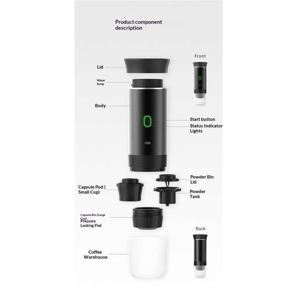 Portable Coffee Maker, Espresso Machine for camping, Travel Coffee Maker with USB-C, 3-in-1 Small Espresso Machine with Ground Coffee & Capsules for RV, Hiking, Office（black）