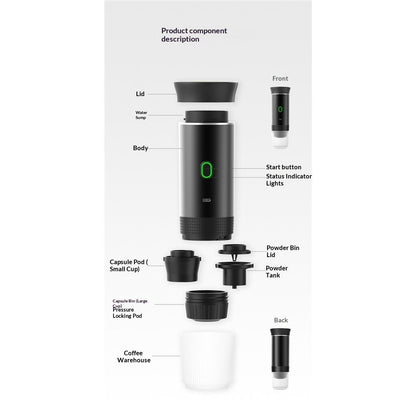 Portable Coffee Maker, Espresso Machine for camping, Travel Coffee Maker with USB-C, 3-in-1 Small Espresso Machine with Ground Coffee & Capsules for RV, Hiking, Office（black）