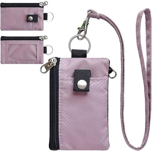 Minimalist  Blocking Small Wallet with ID Window,WaterResistant Zip Id Case Wallet with Lanyard Keychain for Cards,Cash,Travel,Women,Men（dusty pink） Kemu |Fashion Home Kitchen Beauty