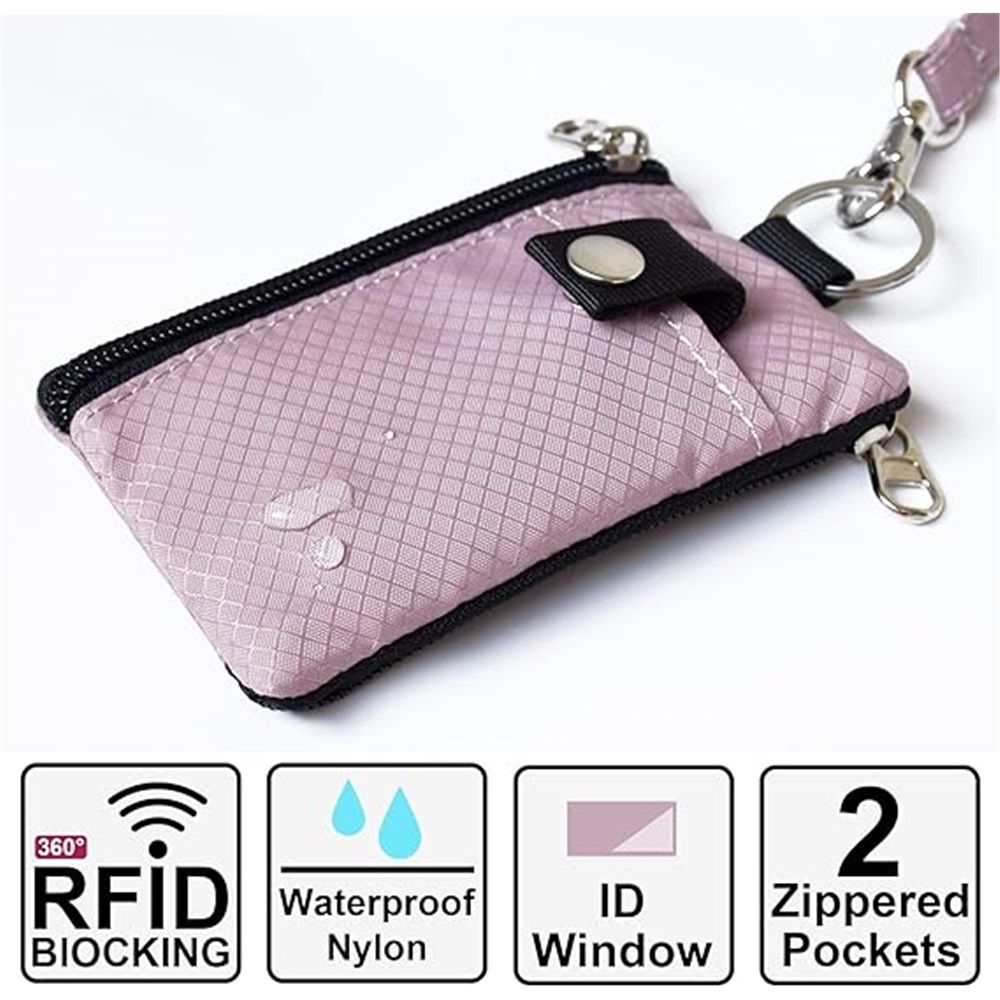 Minimalist  Blocking Small Wallet with ID Window,WaterResistant Zip Id Case Wallet with Lanyard Keychain for Cards,Cash,Travel,Women,Men（dusty pink） Kemu |Fashion Home Kitchen Beauty