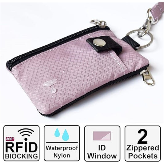 Minimalist  Blocking Small Wallet with ID Window,WaterResistant Zip Id Case Wallet with Lanyard Keychain for Cards,Cash,Travel,Women,Men（dusty pink） Kemu |Fashion Home Kitchen Beauty