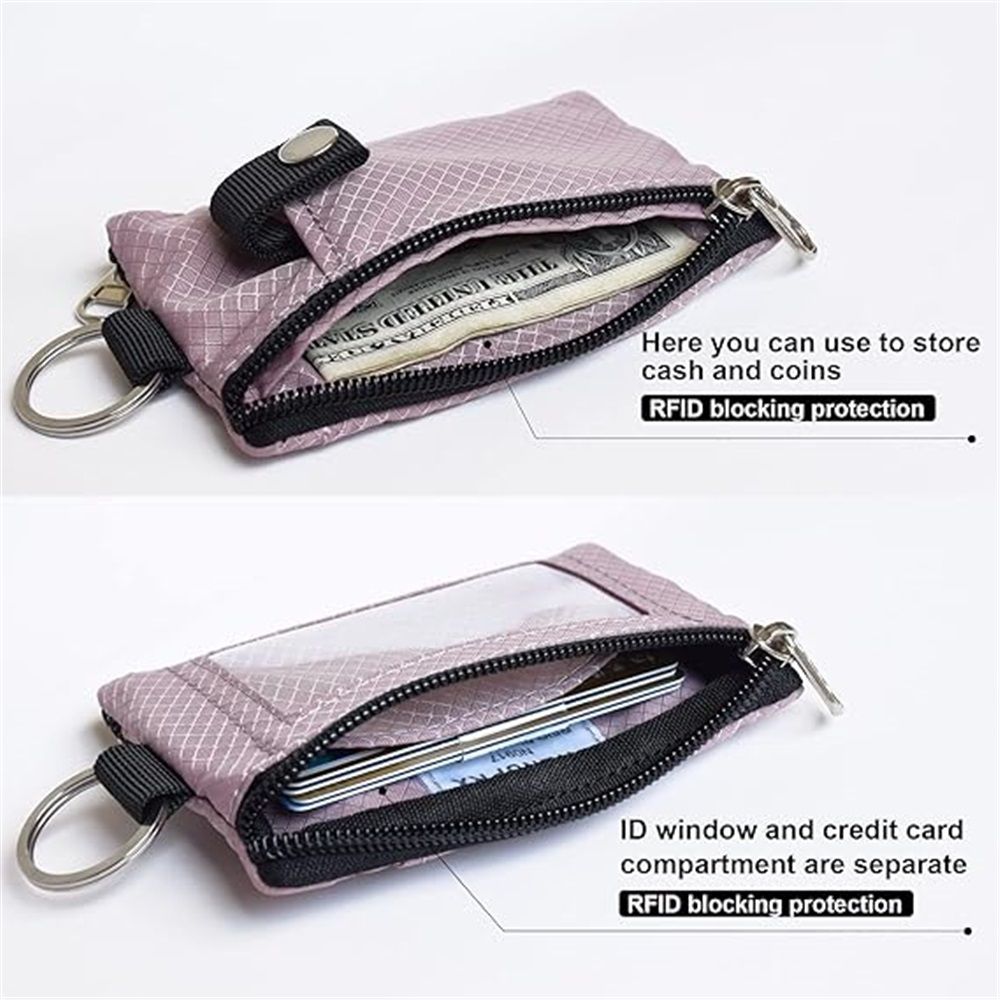 Minimalist  Blocking Small Wallet with ID Window,WaterResistant Zip Id Case Wallet with Lanyard Keychain for Cards,Cash,Travel,Women,Men（dusty pink） Kemu |Fashion Home Kitchen Beauty
