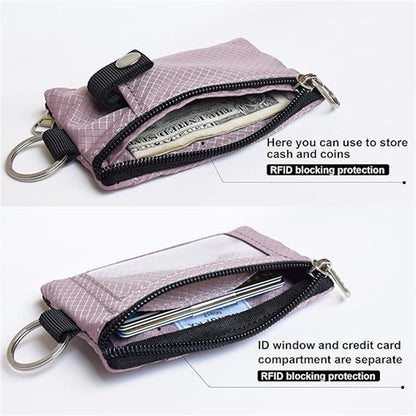 Minimalist  Blocking Small Wallet with ID Window,WaterResistant Zip Id Case Wallet with Lanyard Keychain for Cards,Cash,Travel,Women,Men（dusty pink） Kemu |Fashion Home Kitchen Beauty