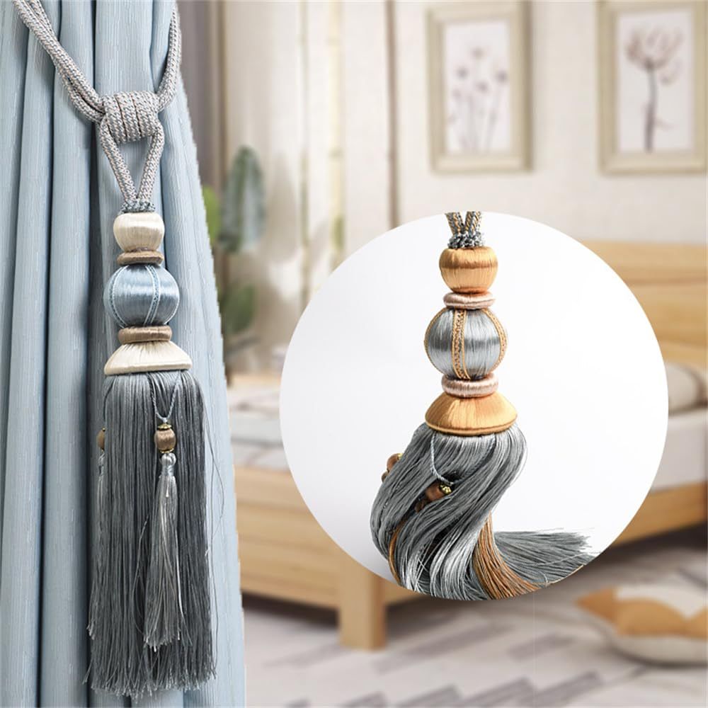 Paired Lantern Single Hanging Ball Tassels Curtains Buckle Sling Binding Lantern Tiebacks Handcrafted Braided Buckle Drapery Curtain Holdbacks Window Treatments for Home 2 Pack (Light Blue) Kemu |Fashion Home Kitchen Beauty