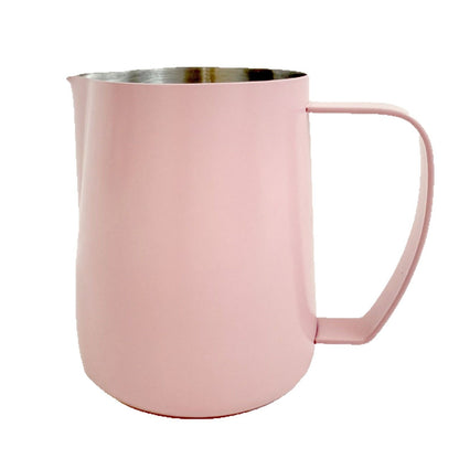 Milk Frothing Pitcher, 450ML Stainless Steel Espresso Steaming Pitcher, Milk Coffee Frothing Cup Milk Foam Maker for Cappuccino Latte, Pink