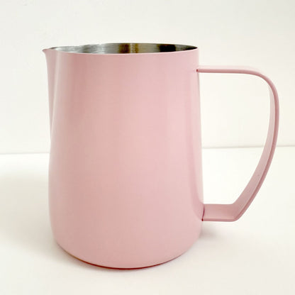 Milk Frothing Pitcher, 450ML Stainless Steel Espresso Steaming Pitcher, Milk Coffee Frothing Cup Milk Foam Maker for Cappuccino Latte, Pink