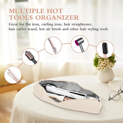 Hot Hair Tools Organizer Bag Portable Travel Heat Resistant Storage Case Pouch for Curling Irons, Flat Irons, Hair Straighteners and Styling Tools（beige）