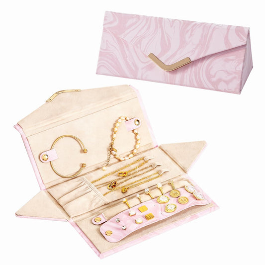 Travel Jewelry Case for Women Girls, Triangle Jewelry Box Organizer, Small Foldable Storage Holder for Necklaces Earrings Rings Bracelets（pink） Kemu |Fashion Home Kitchen Beauty