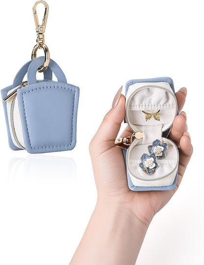 2pcs Ring holder Keychain for jewelry,Portable Mini Gym Travel Jewelry Case for Earrings, Rings, Necklaces Man and Women (Blue)