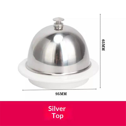 Ceramic Butter Dish with Stainless Dome Cover, Cheese Dish with Lid, Small Cheese Plate Serving Tray with Silver Handled Lid for Countertop, Dessert, Cupcake Kemu |Fashion Home Kitchen Beauty