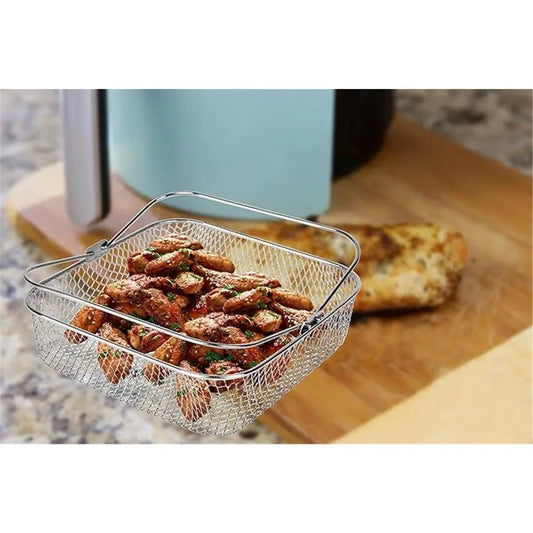 Square Air Fryer Basket Air Fryer Accessories, 304 Stainless Steel Mesh Basket with Handle Replacement Accessory Kemu |Fashion Home Kitchen Beauty