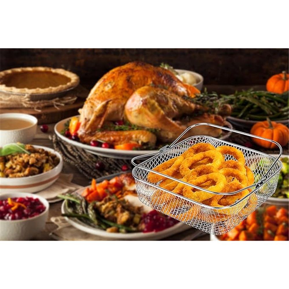Square Air Fryer Basket Air Fryer Accessories, 304 Stainless Steel Mesh Basket with Handle Replacement Accessory